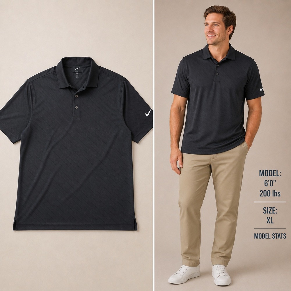 Nike Golf Mens XL Dri-FIT Black Diagonal Stripe Short Sleeve Polo Shirt 745